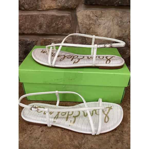 Sam Edelman Shoes - Sam Edelman Calla Ivory Lea Embossed Leather Strappy Flat Sandals Women 9 M New